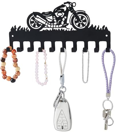SUPERDANT Motorrad Schlüsselaufhänger Aus Schwarzem Metall 10 Haken Motorrad Schlüsselbrett Eisen Schlüsselhalter Dekorativer Haken Organizer Rack Für Tasche Kleidung Schlüssel Handtuch 25x11.5cm