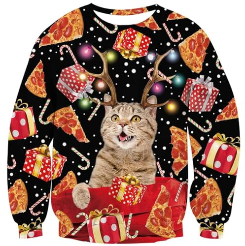 Fanient Unisex Jultröja - Ful 3D-Tryck Mönster, Rund Hals, Långärmad Star Chest Tröja, 3XL