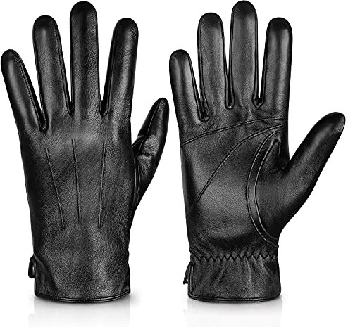 Alepo Handschuhe Herren Winter Warm, Echtes Schaffell Lederhandschuhe Touchscreen-SMS, mit Kaschmirfutter Fahren Motorradhandschuhe (Schwarz-L)