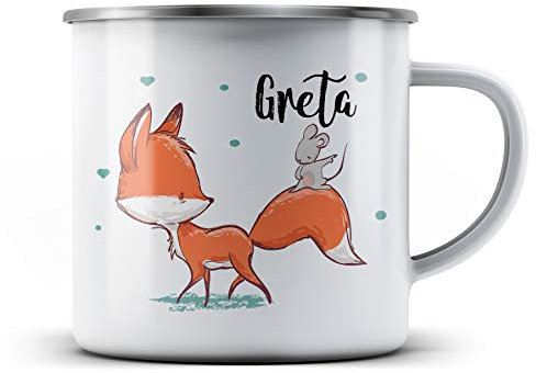 Ma2ca® Fuchs Name Kindertasse Emaille personalisiert mit Namen Emailletasse Tasse Emaillebecher Kindertasse Becher