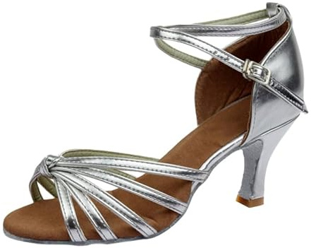 PLAFOPE 1 Pair Ballroom Dance Shoes Women Latin Dancing High Heels Indoor Yoga Shoes Silver Dance Sandals Open-Toed High Heels