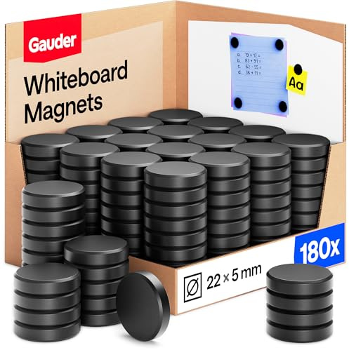 GAUDER Magnete für Magnettafel - Starke Tafelmagnete für Whiteboard, Pinnwand, Kühlschrank & Büro - Runde, Schwarze Kühlschrankmagnete mit hoher Haftkraft (180 Stück - 22 x 5 mm)