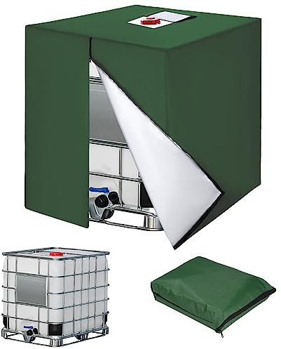 IBC Cubierta para Depósito de Agua 1000 litros, 420D Funda Depósito Agua, Antipolvo Anti UV Protección Deposito Agua Lluvia con Cremallera, 120 x 100 x 116 cm, Verde