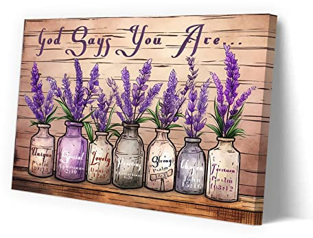 CCWACPP Inspirierende Wanddrucke ermutigende Bibelverse Wanddekoration rustikale Lavendel Blumen Leinwanddrucke Bauernhaus Wandbilder 30x45 cm