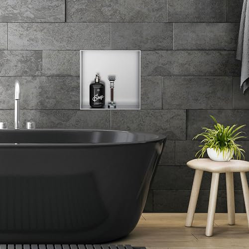 LuxeBath Nicchia a Parete senza Bordo in Acciaio Inossidabile 30x30x10 cm Argento Nicchia da Muro senza Cornice per Bagno Ripiano da Incasso senza Telaio per Doccia Contenitore per Utensili da Bagno