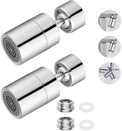 FTXanty 2 Pcs Wasserhahn Aufsatz Wasserhahn Sprudler 360° Drehbar Wasserhahn Wassersparer Chrom M22- M24 Messing Wasserhahn Luftsprudler mit 2-Flow Doppelfunktion für Küche Bad