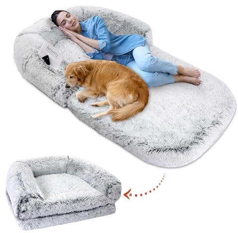 Diegimr Menschlich Hundebett, 180x115x25cm Riesiges Faltbares Riesen Hundebett für Menschen für Große Hunde Weich Abnehmbar Hundebett Fuer Menschen für Erwachsene mit Rutschfestem Bezug (Grau)