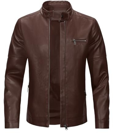 Sliktaa Hommes Blouson en Similicuir Écologique d'hiver avec Un Col Montant Haut de Transition Matelassee Moto Pilote Zippé Fermeture Eclair Casual Veste en Cuir Cool Classique