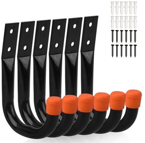 LdawyDE Lot de 6 Crochets en Forme de J Robustes pour Rangement de Garage, Support Velo Mural Crochet, Outils électriques Crochet Mural, Capacité de charge 25 kg