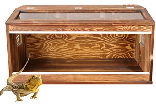 Reptil träterrarium lutande plan Vivarium Box Ödla Chameleon Gecko Pet Inkubator med ventiler (brun 80x40x40cm)