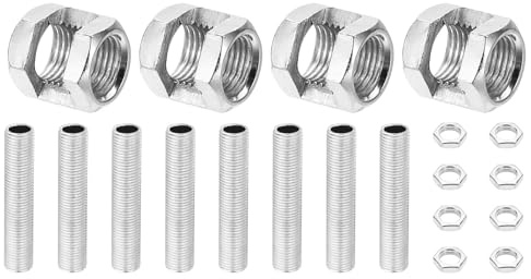 PATIKIL M10 Fine Thread Lamp Pipe Repair Parts Kits, 20 Pcs M10×15 Metal Hexagon Open Coupling Nut with Threaded Pipe and Hex Nut for Light Extension Rod