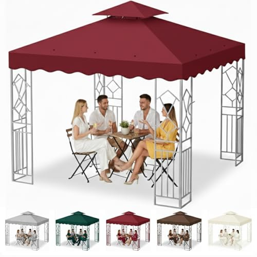 Qweidown Toit de Remplacement pour Tonnelle 3x3m Imperméable, Protection UV, Housse de Rechange Toile de Jardin pour Fête, Barbecue, Mariage, Terrasse et Camping Pavillon(Double Toit, Rouge)