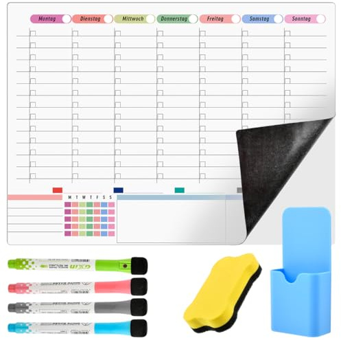 OctBird Magnetischer Wochenplaner, 58 X 43cm Magnettafel Kühlschrank Whiteboard Kalender Mit 4 Bunter Stifte, Abwischbar Magnetisch
