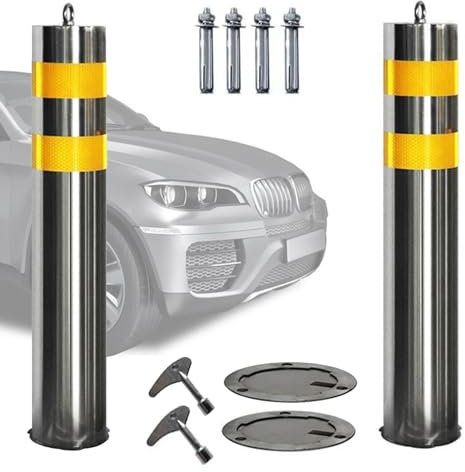 Warnkegel, Verkehrskegel, 2er-Pack 304-Edelstahl, Parksperrstange mit Schrauben und Schloss, reflektierender Warnrohr-Platzblocker (Farbe: B x H, Größe: 11,4 x 60 cm (4 1/2 x 23 5/8 Zoll))(Size:11.4 x