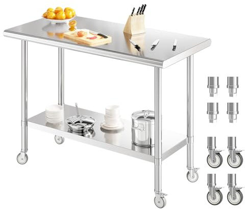Redlife Gastronomie Edelstahl Arbeitstisch (122x61x89 cm), Tisch bis 150 kg belastbar,Edelstahl Regal mit 3 Regalen & Edelstahltisch mit Rollen Profi Gastro Küchentisch