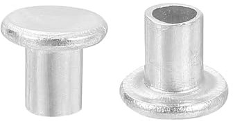 uxcell 50Pcs Semi Tubular Rivets, 4mm x 6mm Aluminum Round Flat Head Semi-Tubular Rivet Metal Stud Rivet for Industry Household Repairing Fastening, Silver