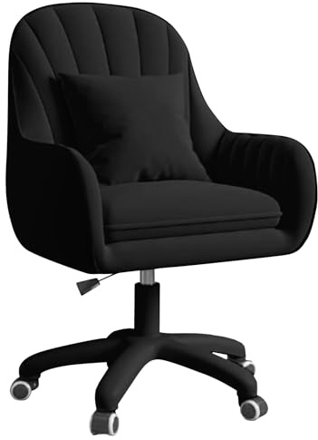 Aivermeil Ergonomischer Bürostuhl Samt Drehstuhl mit Kopfstütze Schwarz | Samtbezug,360°Drehfunktion,bis 150kg,Höhenverstellbar,weiche Kopfstütze,Homeoffice,Schminktischstuhl,Schlafzimmer