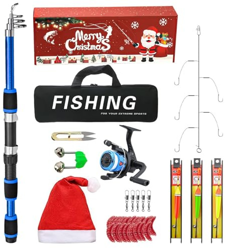 Kit de Inicio Combinado de caña y Carrete de Pesca con Mosca, Juego Combinado de caña de Pescar,Kit de caña de Pescar navideña para Agua Salada y Agua Dulce | Kit Ligero de alicates de Pesca