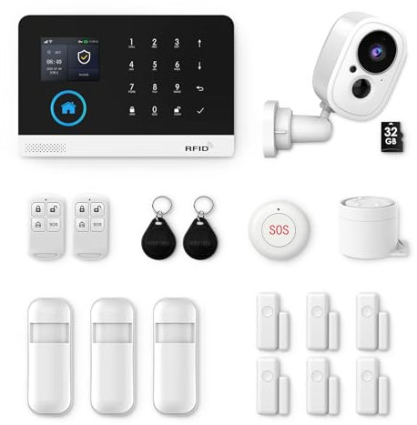 XNY Alarmas para Casa con 1080P Camara Exterior, Alarma Casa WiFi/4G, Sistema de Alarma para Casa con Camara, 32GB Tarjeta SD, Detector de Movimiento, Sensores de Puertas y Ventanas, Mando a distancia