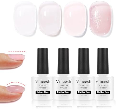 Vnicesli Rubber Base UV Nagellack Set, 4 Farben Rubber Base Coat Milchig Weiß Rosa Nude, Soak-Off Gel Nagellack Unterlack Für Nägel UV Lack Gel Nägel Maniküre - Kit Nummer 25