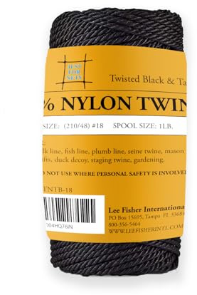 Just For Nets Twisted Tarred Nylon Bank Line Twine, Black, 1lb Spool - Heavy Duty String Line for Net Repair, Camping, Trot Line Fishing, Bushcraft Cordage (#18-1lb Spool)