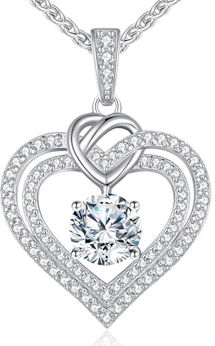 CDE Kette Damen Moissanite Halskette Damen Silber 925, Doppel Herz VVS1 Reinheit D Farbe, Frauen Schmuck Geburtstags Geschenk für Sie Freundin Weihnachten Valentinstag Muttertags