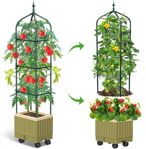 Raised Garden Bed Planter Box with Trellis, 71 Self-Watering Tomato Planter with Trellis for Climbing Vegetable and Plants, Tomato Cage Planters for Indoor Outdoor Patio Greenhouse Gardening (1Pack)
