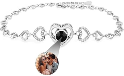 Votvlog Personalisiertes Projektions, Armband mit Foto, Maßgeschneidertes Herz Armband mit Bild, Foto Projektion Armband Geschenke für Damen Freundin Paare Mama Weihnachten Geburtstagsgeschenk
