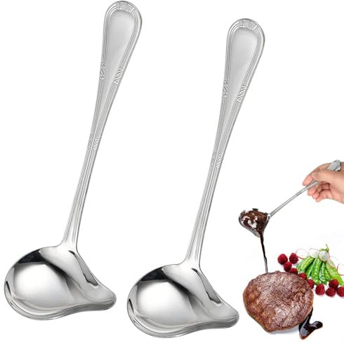 2 mestoli per salsa in acciaio inox, 20,5 cm, con spou versatore, design lucidato a specchio, lavabili in lavastoviglie, per servire, salse, antipasti, insalate, primi piatti e dessert