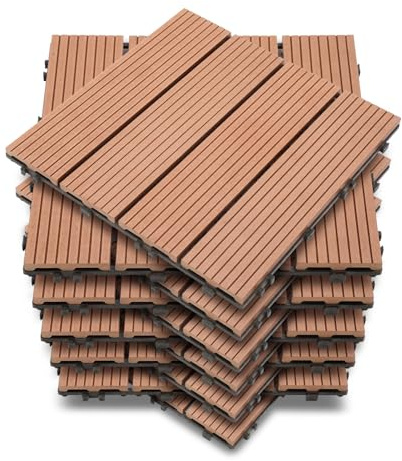 Ollewiellan 44 azulejos de terraza de WPC, 30 x 30 cm, baldosa de suelo para balcón, azulejos de jardín con sistema de clic, para terraza, 4 m², color marrón