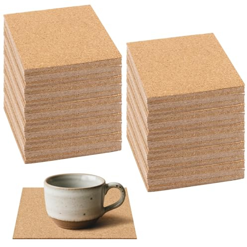 JIEHIN 200 Stück 10x10 cm Korkplatte Quadratisch, 1mm Dick Korkplatten Selbstklebend, Korkmatte für DIY Kork Untersetzer, Tischdekoration, Wanddekoration