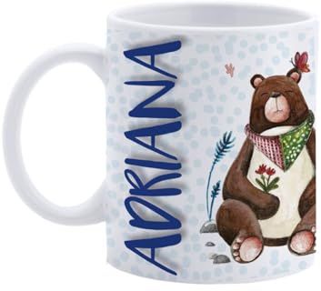 Paolo Chiari Taza de cerámica personalizada con nombre femenino, fabricada en Italia, multicolor (blanco, 300 ml, Adriana)