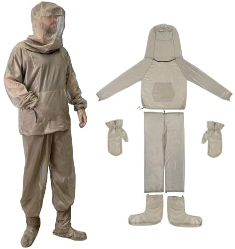 RoamRider Mosquito Suit - Full Body Bug Jacket Set with Zipper Hood, Pants, Gloves & Socks - Outdoor Bug Protection for Gardening, Farming, Fishing, Hiking, Camping (S/M)