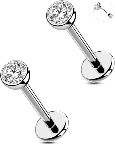 OUFER 20G/18G 2 st näspiercing, kirurgiskt stål, 316L, näspiercing, trådlöst, brosk, öronpiercing, tragus, ring, klar, 2/2,5/3 mm CZ Helix örhänge för kvinnor, 6/8/10/12 mm läppstud, 18G12mm
