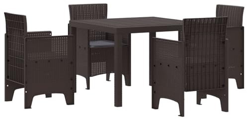 vidaXL Garden Dining Set of 5 - Brown Polypropylene Outdoor Furniture with Square Table & 4 Chairs, Weather- for Patio Balcony