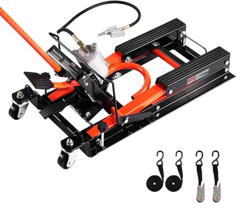 VEVOR Sollevatore per Moto, Idraulico e Pneumatico e Girevole con Altezza di Sollevamento di 119 a 381 mm, Cricco per Riparazione Biciclette, capacità Carico di 680 kg con Rampa Rimovibile