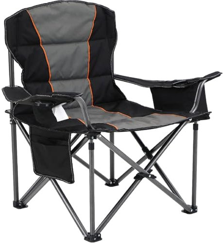 GWFBLID Übergroßer Campingstuhl Faltbar Angelstuhl Tragbar 450lbs Belastbar Klappstuhl Outdoor mit Kühltasche Armlehne Getränkehalter Gepolstert Tragbar Campingsessel Gartenstuhl für Camping Outdoor