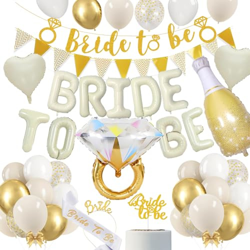 GoldRock Bride to Be Deko Ballon Jga Accessoires Frauen Weiß, Jga Deko Set,Bride to Be Luftballons+Girlande+ Schärpe+Stirnband+Tortendeko,Junggesellenabschied Ballons für Bachelorette,Hochzeit Party