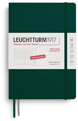 LEUCHTTURM1917 372582 Wochenplaner Medium (A5) 2026, 12 Monate, Forest Green, Deutsch