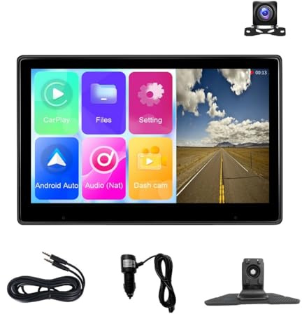 Fuhjythy 10.1Inch Touch Screen Wireless Carplay & Android Auto Replacement Spare Parts Accessories Portable Car Multimedia Player 4K DVR Dash Cam with Camera