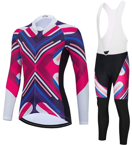 Completo Ciclismo Donna Abbigliamento Bici MTB Maglia da Ciclista Maniche Lunghe,Maglietta Bicicletta Giacca e Salopette Pantaloni con 19D Gel Imbottiti,Completi Tuta Ciclo Primavera Autunno|6,XXL