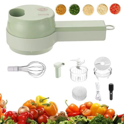4 in 1 Multi-Functional Portable Electric Vegetable Cutter Set, egetable Processor Chop Whisk Clean Recharge, Portable Food Processor with Brush, for Garlic Chili Onion Ginger Celery Meat (1PCS)