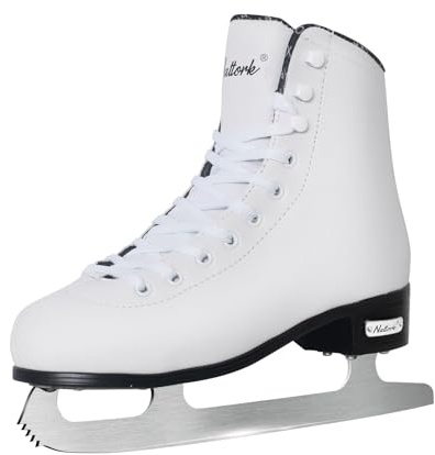 Nattork Weiße Eiskunstlaufschuhe Excellence – Edelstahlkufen für verbesserte Unterstützung, Stärke, Leistung und ultimativen Komfort für Mädchen und Jungen