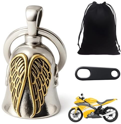 ZexJpr 3 Stück Motorrad Glocke Gold, Biker Bell Mit Schwarzem Säckchen Und Halterung, Motorrad Glocke Glücksbringer Für Motorradfahrer, Motorrad Zubehör, Geeignet als Geschenk für Motorradliebhaber
