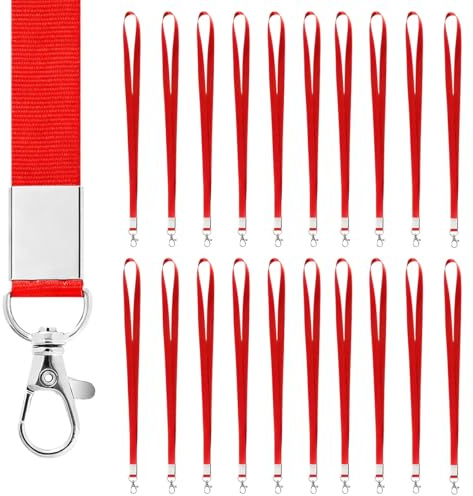 20 Piezas Cuelga Llaves Cuello Rojo, 45cm Lanyard Llaves, Cinta Cuello Llave con Mosqueton Metalico, Rojos Correa para Cuell Llavero, Lanyards de Imitación para Colgar Tarjetas
