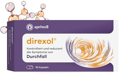 Direxol Durchfallmittel 16 Kapseln – Stoppt akute Diarrhö & reduziert Flüssigkeitsverlust – Lindert Beschwerden wie Bauchschmerzen – für Erwachsene & Jugendliche ab 14