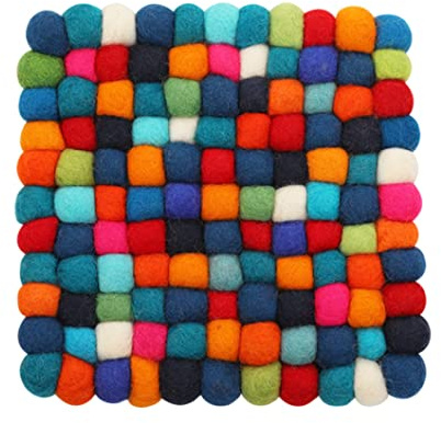 20 cm quadratische Filzuntersetzer, Filzkugel-Untersetzer, quadratische Pom-Pom-Untersetzer, hitzebeständige Wollfilzmatte, bunt