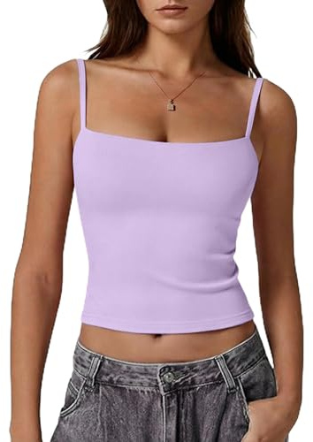 Gyabnw Camiseta Tirantes Mujer Algodon de Cuello Cuadrado Camiseta Mujer sin Mangas de Verano Básica y de Estilo Sexy Y2K Crop Top