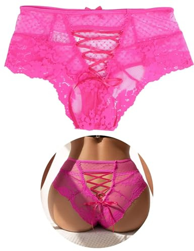 ohyeahlady Perizoma Aperto Donna Sexyhot Taglie Forti Mutande Donna Cotone Brasiliana Pizzo Vita Alta Slip Tanga Biancheria Intima Intimo Seducente Hot Curvy Underwear Rosa,L