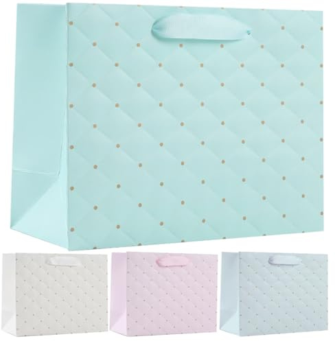 Healeved 4 Stück Papiertüten mit Henkel 23x18x10cm Wiederverwendbare Geschenktüten aus Weißem Karton Partytaschen für Geburtstagsfeiern und Geschenkdekoration